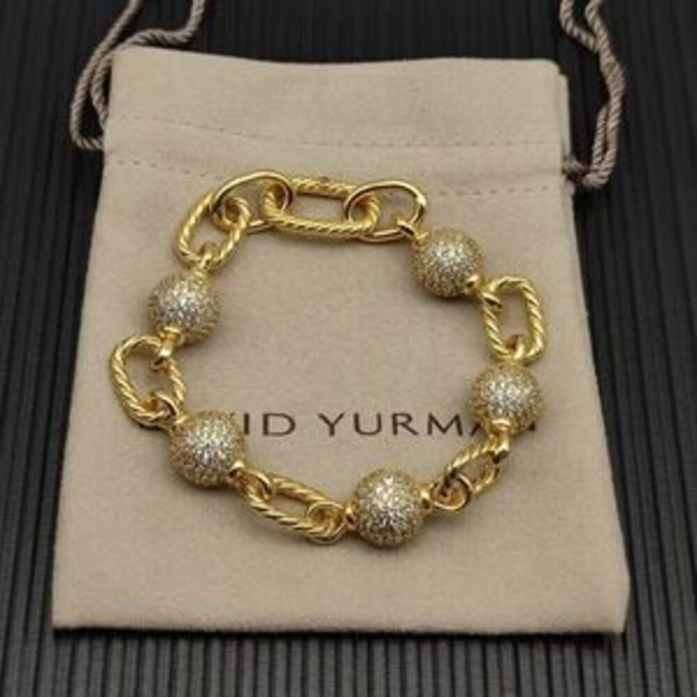 David Yurman Golden Madison Round Diamond Beaded Bracelet